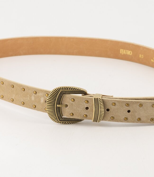 Suede Riem met Gouden Studs Taupe