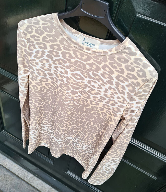 Azzurro Leopard Top Lange Mouw Soft Beige Tinten