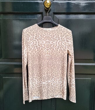 Azzurro Leopard Top Lange Mouw Soft Beige Tinten