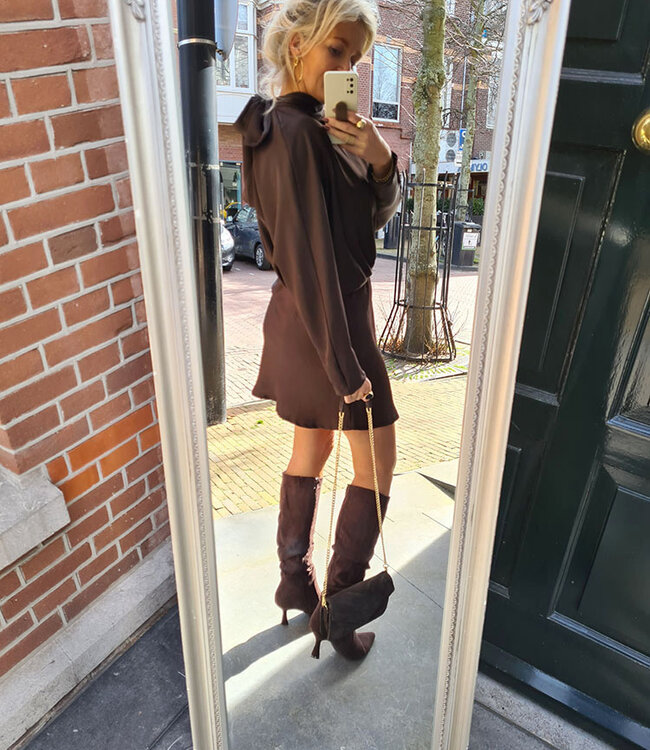 Azzurro Silky Dress Donkerbruin