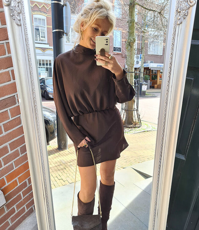 Azzurro Silky Dress Donkerbruin