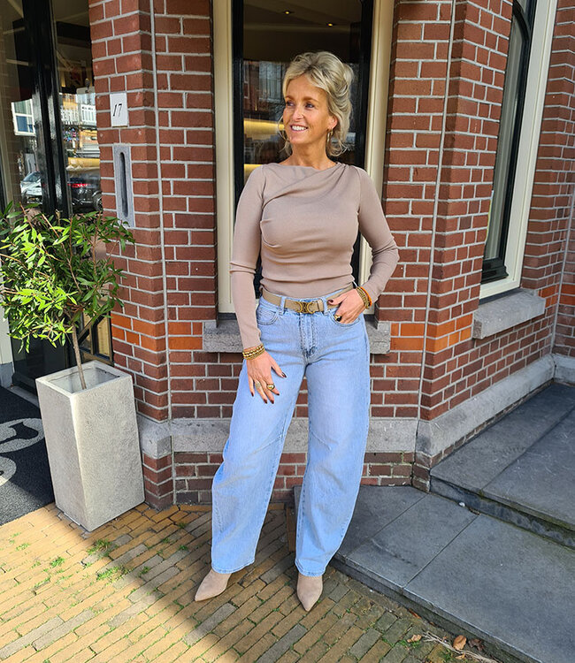 Asymmetrische Hals Longsleeve Taupe