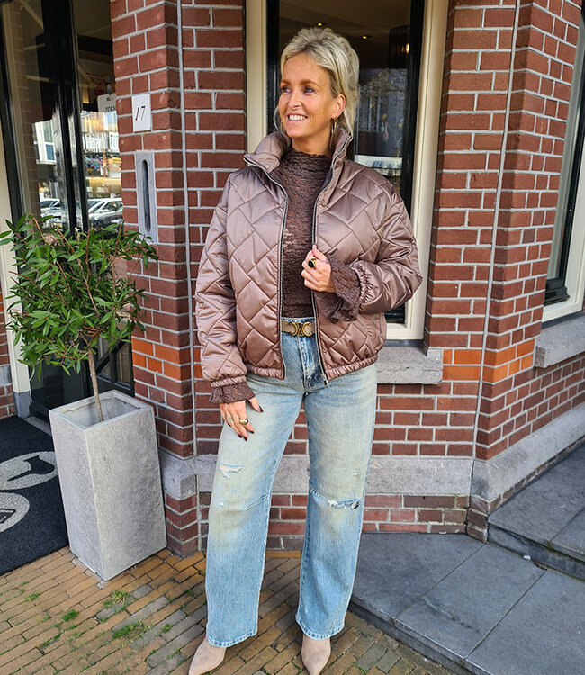 Biba Gewatteerde Doorgestikte Bomber Taupe