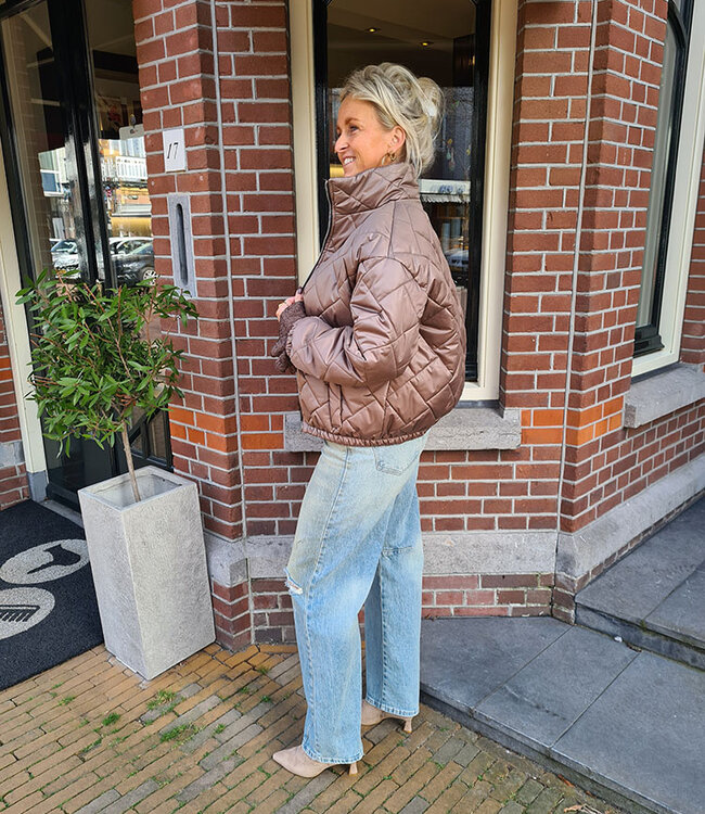 Biba Gewatteerde Doorgestikte Bomber Taupe