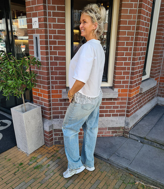 T-shirt met Kanten Details Offwhite
