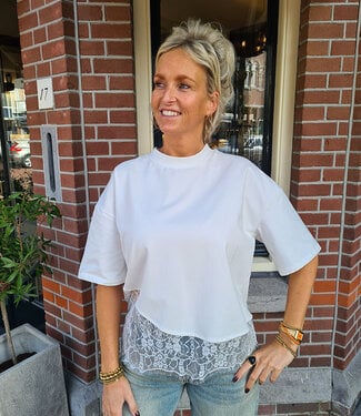 T-shirt met Kanten Details Offwhite