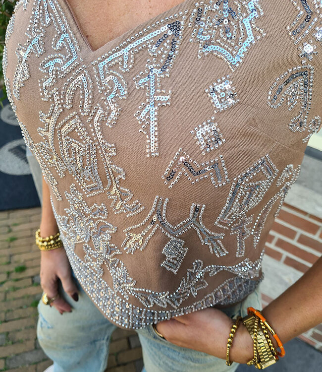 Festival Top met Kraaltjes Taupe