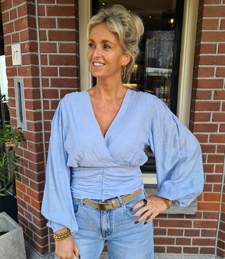 Blouse Gesmokt Vhals Zacht Blauw