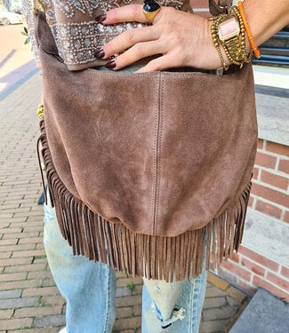 Vromy Suede Franje Tas Taupe