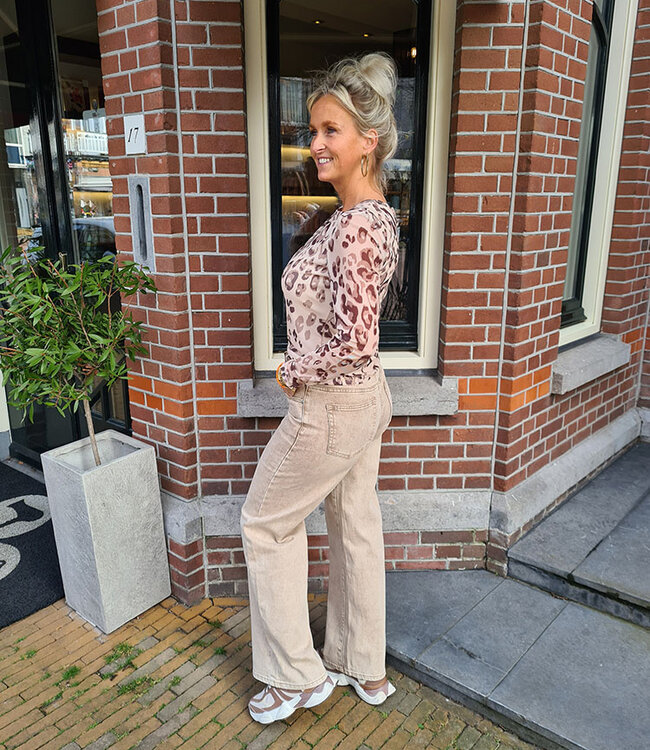 Azzurro Mesh Longsleeve Leo Beige/Bruintinten