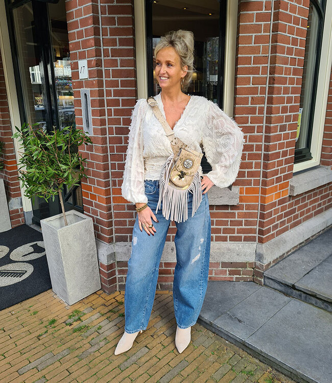 Lederen Heuptas Beigetinten met Franje