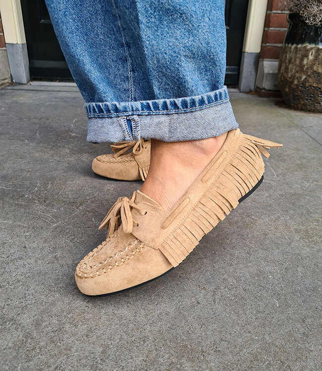 Moccasin Suedelook met Franje Beige