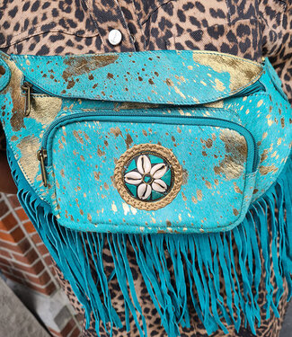 Lederen Heuptas Turquoise/Gold Franje