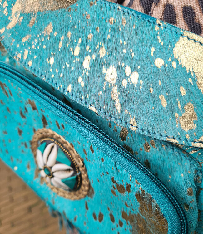 Lederen Heuptas Turquoise/Gold Franje