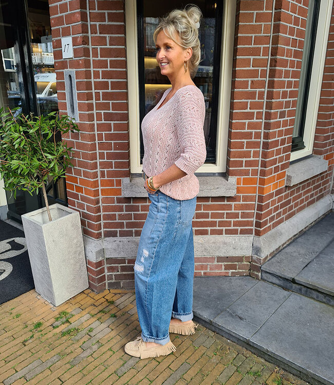 Gehaakte Top met Shimmer Oudroze