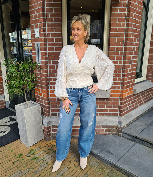 Blouse Gesmokt Vhals Fluffy Crème