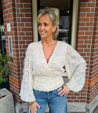 Blouse Gesmokt Vhals Fluffy Crème