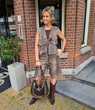 Azzurro Leopard Denim Gilet met Strik