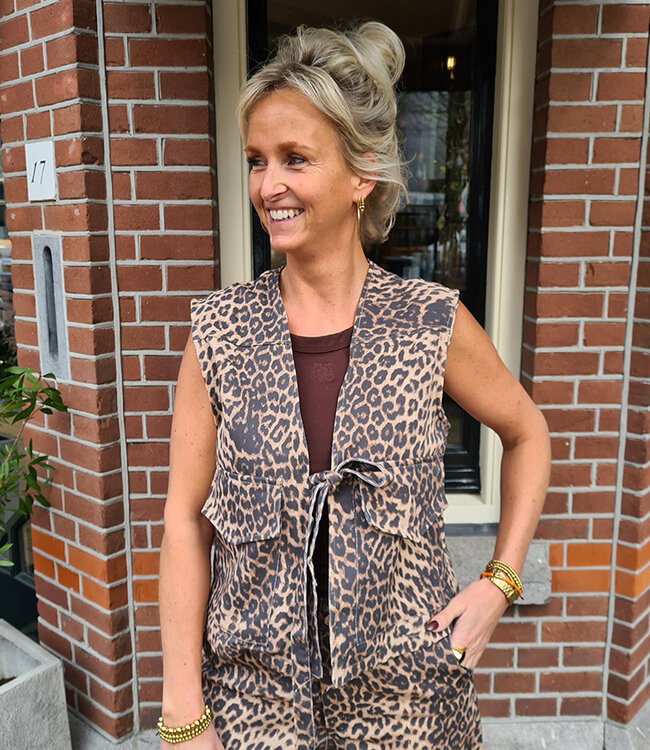Azzurro Leopard Denim Gilet met Strik