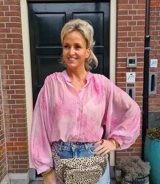 Oversized Blouse met Borduursel Roze