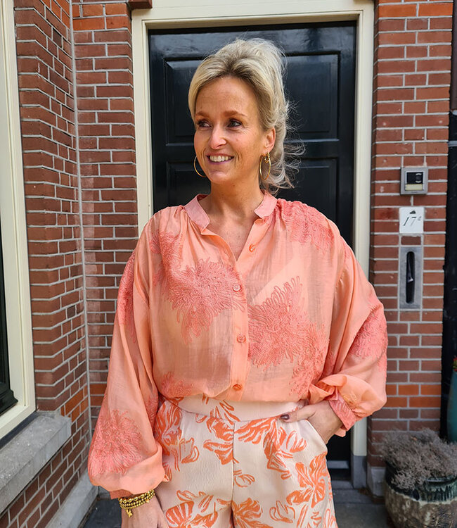 Oversized Blouse met Borduursel Oranje
