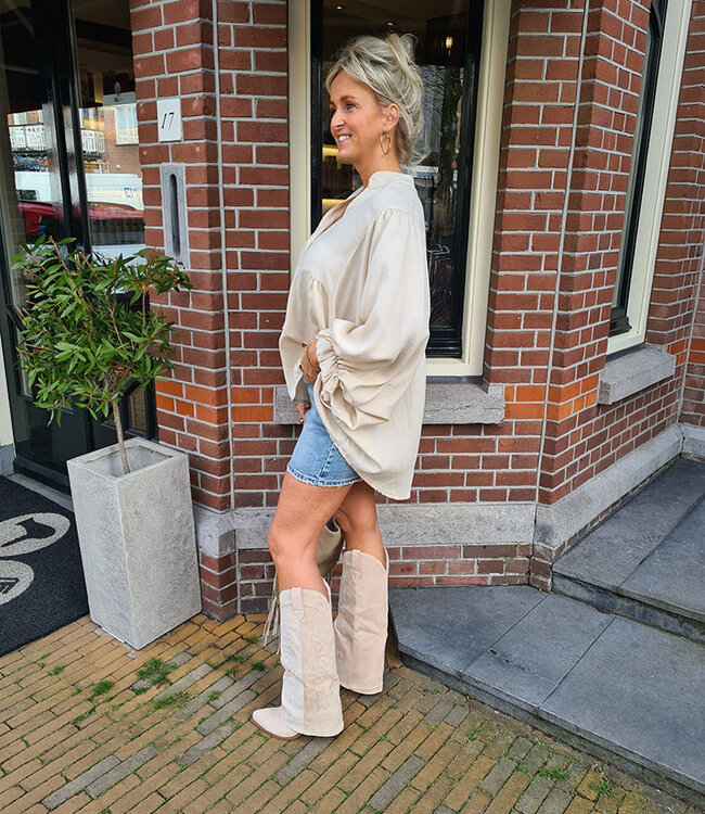 Azzurro Oversized Blouse Ruffle Beige