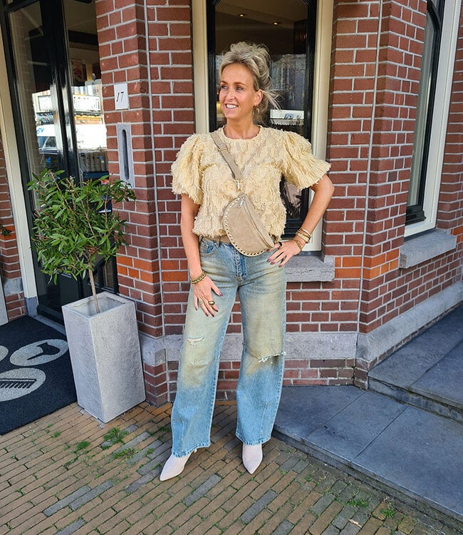 Crossbody Suede met Studs Sand