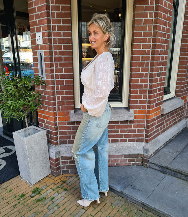 Blouse Gesmokt Vhals Shimmer Leo Crème