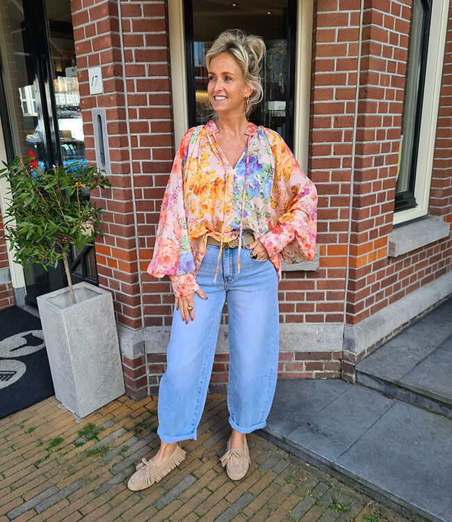 Bianca Oversized Flower Blouse Zijdelook Multicolor