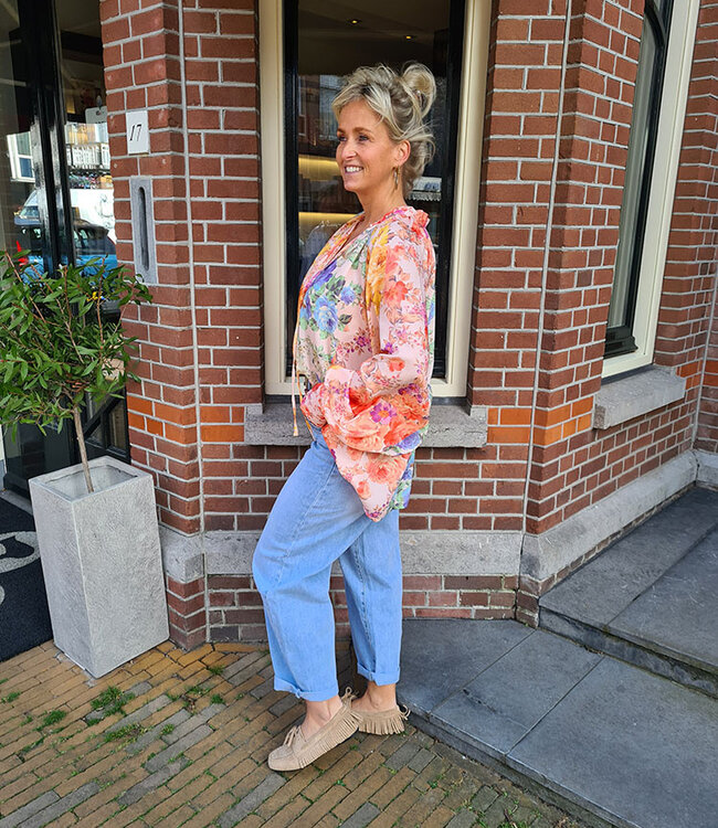 Bianca Oversized Flower Blouse Zijdelook Multicolor