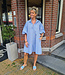 Oversized Dress Stripes met Strass Zachtblauw/Wit