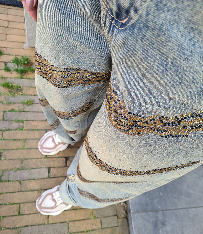 Jeans Strass Leo Print