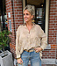 Luxe Oversized Blouse Flower Franje Donker Beige