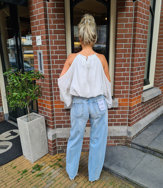 Blouse Opengewerkte Mouwen Wit