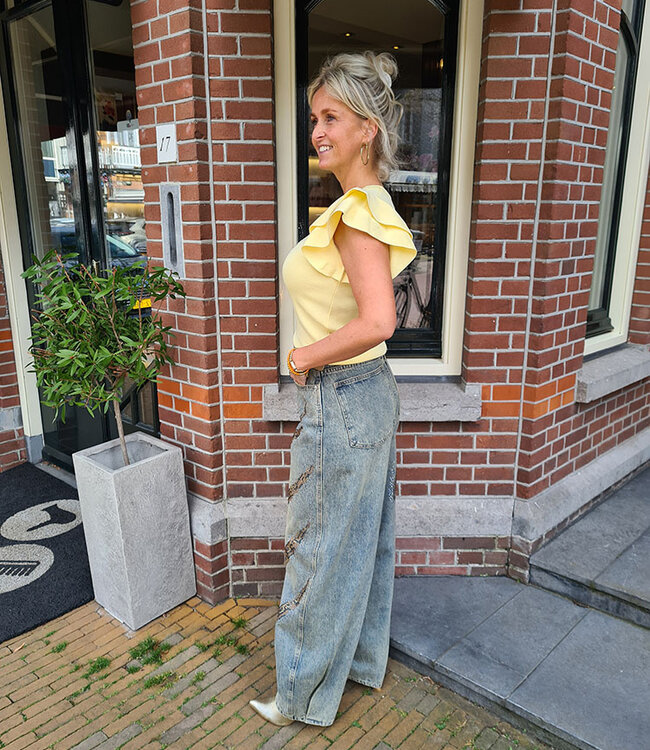 Knit Top Ruffle Mouwtjes Geel