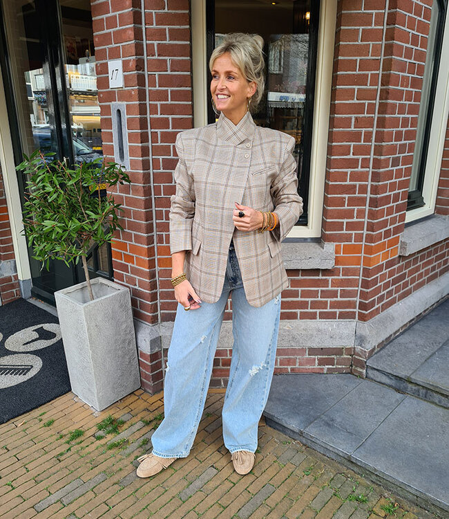 Ambika Blazer Ruit Bruintinten/Zachtblauw