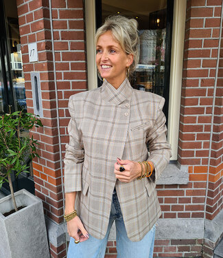 Ambika Blazer Ruit Bruintinten/Zachtblauw