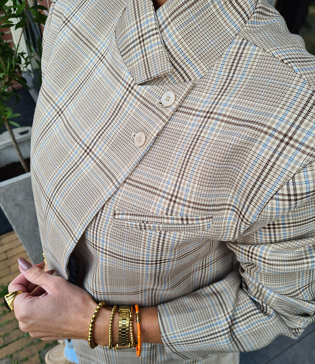 Ambika Blazer Ruit Bruintinten/Zachtblauw