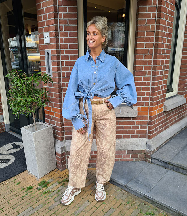 Denim Blouse Ballonmouwen Strikdetail
