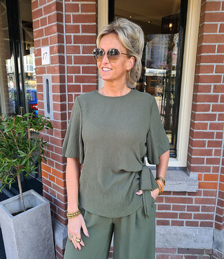 Azzurro Top met Strikdetail Armygroen