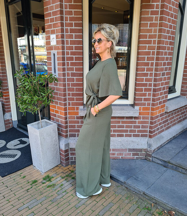 Azzurro Top met Strikdetail Armygroen