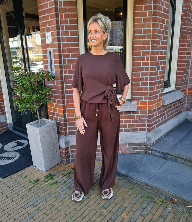 Azzurro Top met Strikdetail Donkerbruin