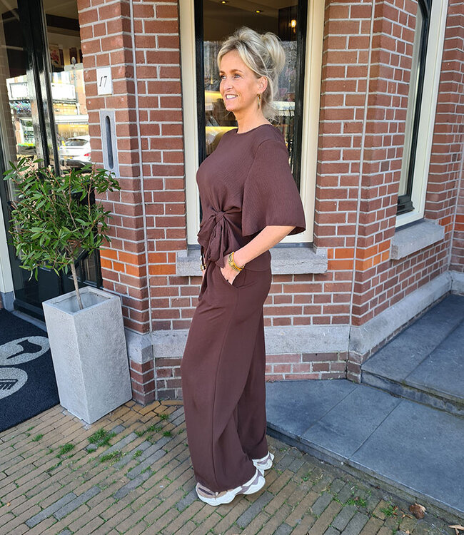 Azzurro Top met Strikdetail Donkerbruin