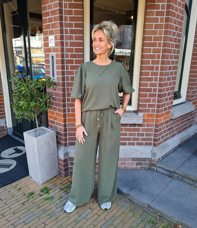 Azzurro Pofmouw Blouse Armygroen