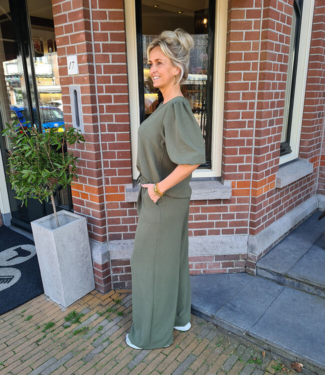 Azzurro Pofmouw Blouse Armygroen