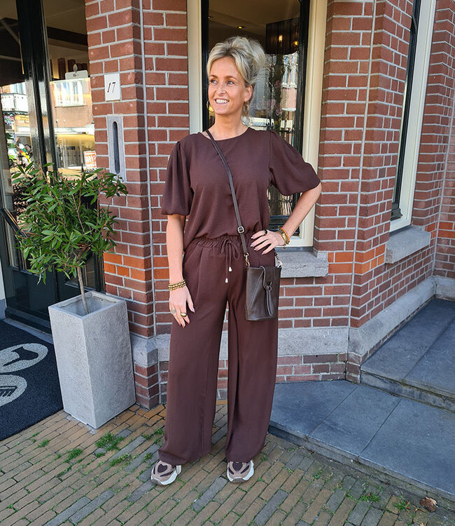 Azzurro Pofmouw Blouse Donkerbruin