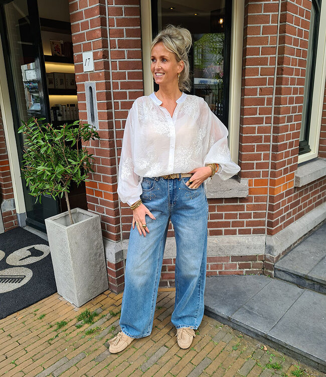 Oversized Blouse met Borduursel Wit