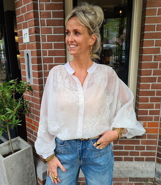 Oversized Blouse met Borduursel Wit
