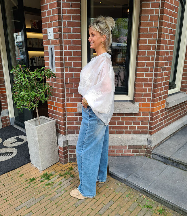 Oversized Blouse met Borduursel Wit