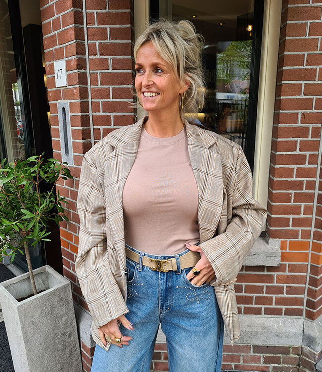 Ambika Oversized Blazer Ruit Bruintinten/Zachtblauw